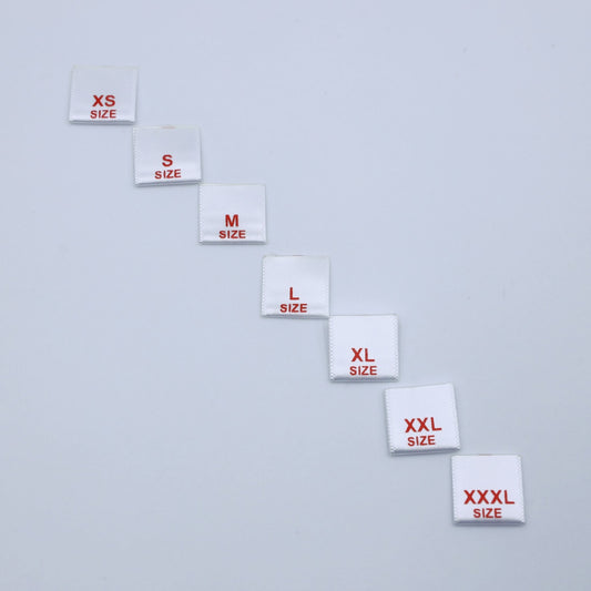 Printed Sew-On Size Labels – XS, S, M, L, XL, XXL, XXXL