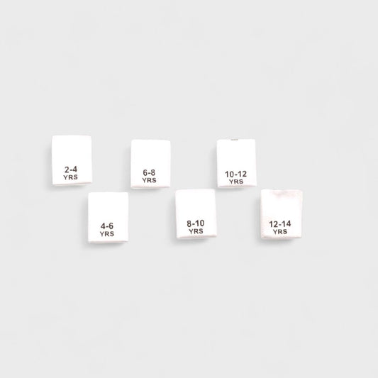 Printed Sew-On Size Labels for Children's 2-14 Years